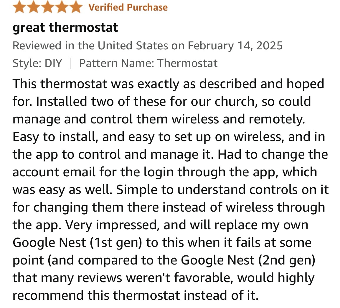 Thermostat review from Amazon