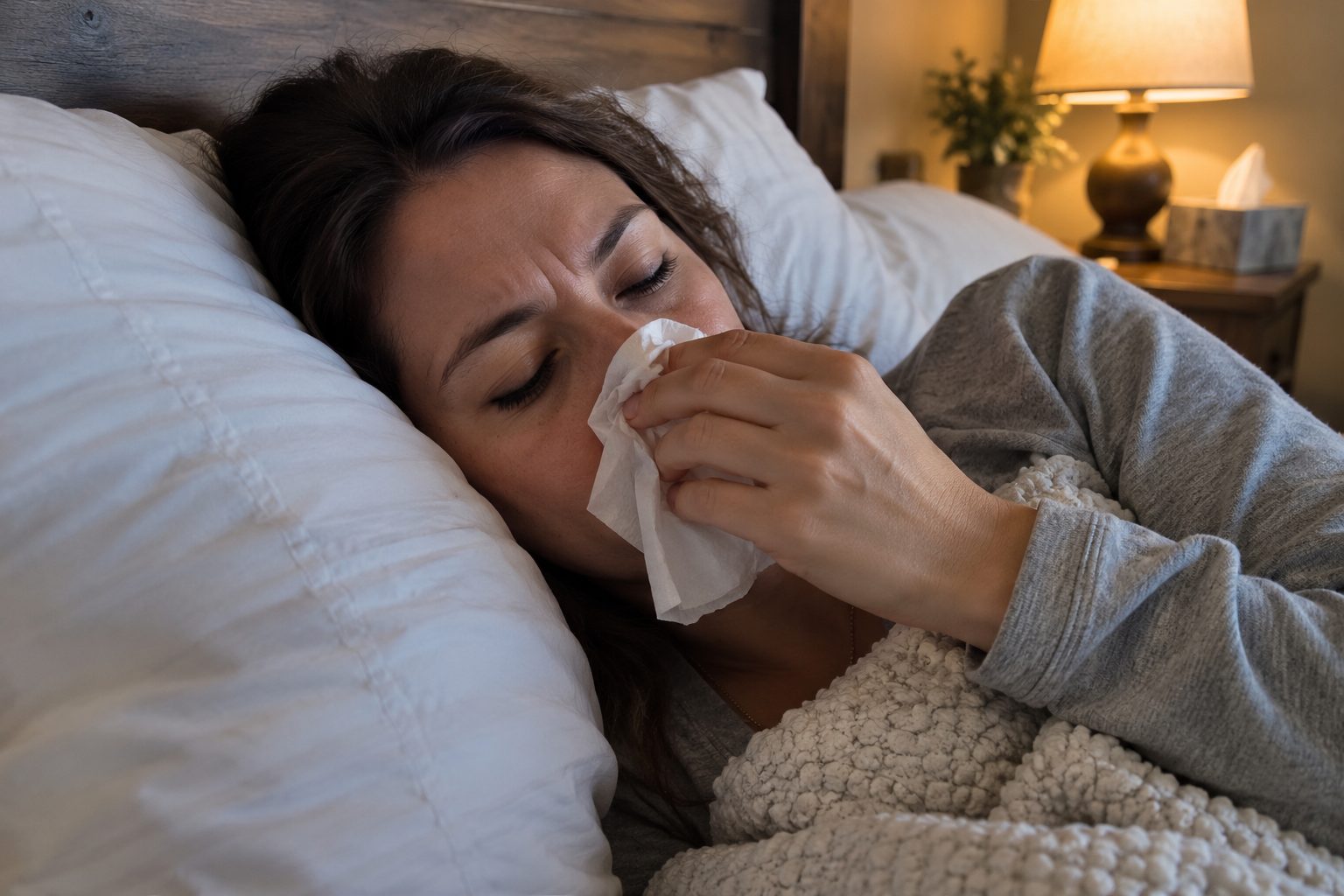 Clogged nose in the night in bed 